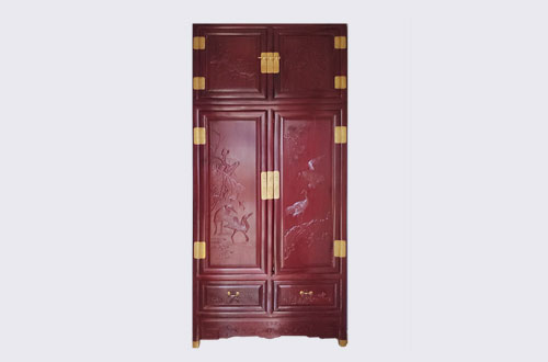 玄武高端中式家居装修深红色纯实木衣柜